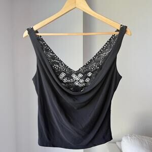 Rare vintage cache beaded black and white split hem top